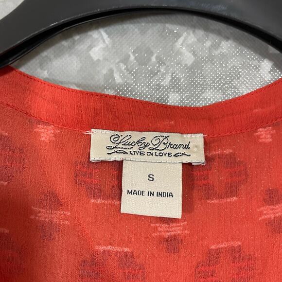 Lucky Brand Orange Sheer Embroidered Button Up Shirt - Size Small - Sleeveless - Picture 4 of 6